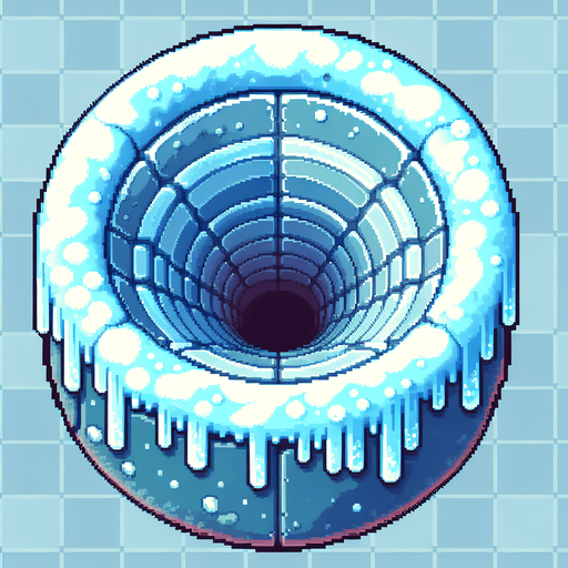 frosty pipe tube. top-view. seen from above. Single Game Texture. In-Game asset. 2d. Blank background. High contrast. No shadows. pixelated. 8-bit
