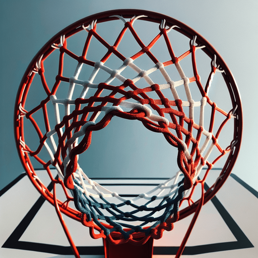 basketball ring with red and white net.
face view