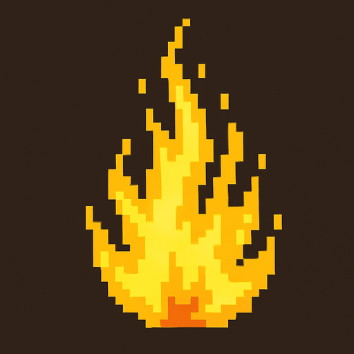 Fuego amarillo en pixel art.
In-Game asset.  2d.  High contrast.  No shadows