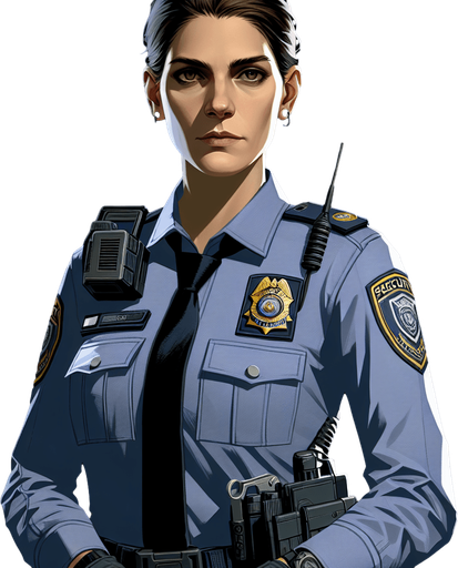 create night guard.
Single Game Texture.  In-Game asset.  2d.  Blank background.  High contrast.  No shadows