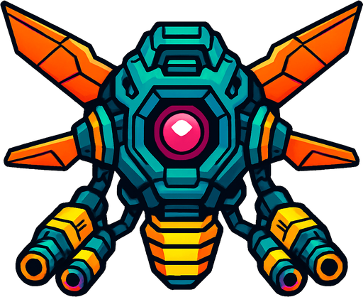 different cyber flying enemy from the front side facing camera. HD colors. separated
In-Game asset.  2d.  High contrast.  No shadows