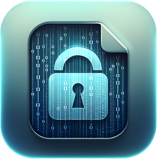 A square app store icon with rounded edges, designed for an Encrypted Code File app. The icon features a clean and minimalistic file graphic in the center, with a padlock symbol overlaying it to indicate encryption. Subtle code lines or binary patterns are faintly visible on the file for a modern touch. The background is a gradient of dark blue to teal, with a soft glow around the edges, conveying security and advanced technology while keeping the design clean and professional..
Single Game Texture. In-Game asset. 2d. Blank background. High contrast. No shadows.