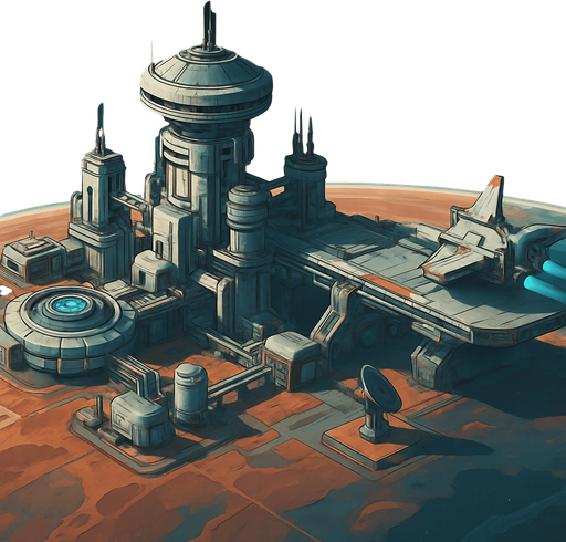 Fullscreen modern App Store landscape banner, 16:9, high definition, for a game titled "Gezegen" and with the description "Kendi uzay kolonini kur, kaynakları topla, otomasyon sistemleri geliştir ve diğer kolonilerle stratejik savaşlara girerek galaksinin hakimi ol!". No text on banner!, Uzay istasyonu, Gezegen