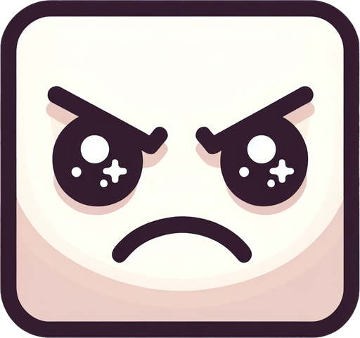 квадрат со злым лицом..
Single Game Texture. In-Game asset. 2d. Blank background. High contrast. No shadows.