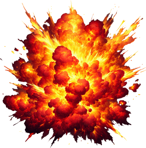 brutal fire explosion.
Single Game Texture.  In-Game asset.  2d.  Blank background.  High contrast.  No shadows