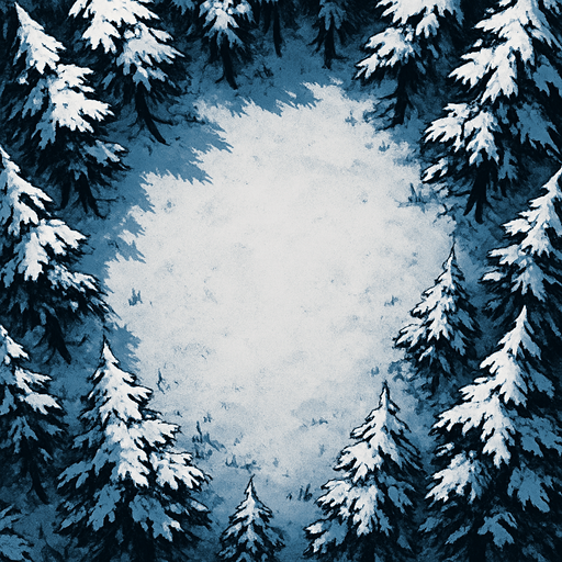 winter forest top view, trees on the edges empty in the middle.
In-Game asset.  High contrast