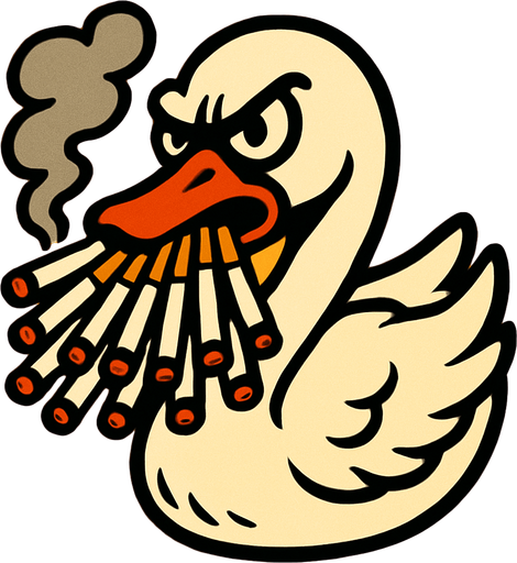 A fuming swan with 16 cigarettes.
In-Game asset.  2d.  High contrast.  No shadows