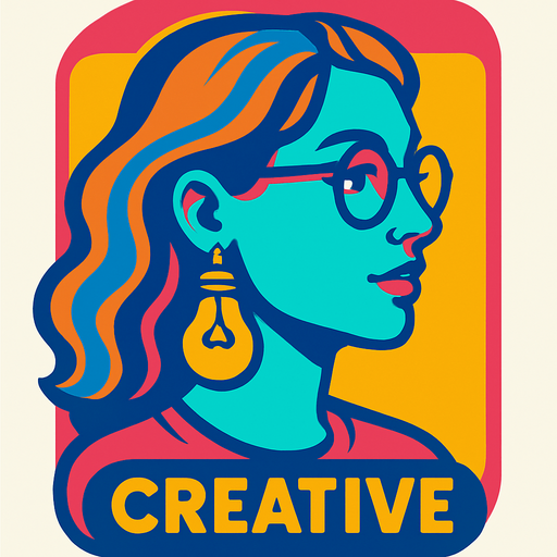 a creative woman profile photo.
In-Game asset.  2d.  High contrast.  No shadows