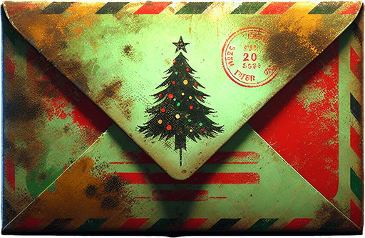 a simple eerie christmas blank dirty letter envelope. Use christmas colors.
Single Game Texture. In-Game asset. 2d. Blank background. High contrast. No shadows. No text.