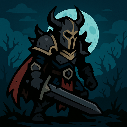 A dark fantasy night 2d a game hero.
In-Game asset.  2d.  High contrast.  No shadows
