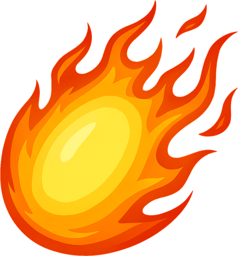 oval fire ball.
In-Game asset.  2d.  High contrast.  No shadows