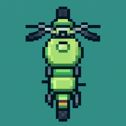 Draw 2d pixel motorciycle top view light green..
In-Game asset.  2d.  High contrast.  No shadows