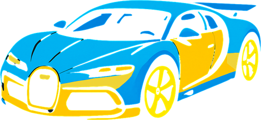 Bugatti veyron but 2025 model and blue and yellow.
In-Game asset.  2d.  High contrast.  No shadows