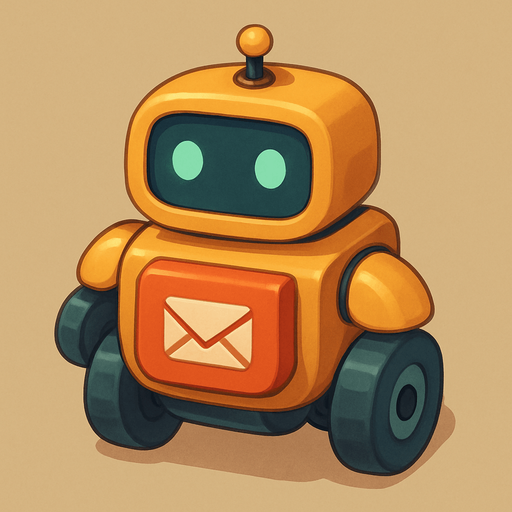 A mail delivery robot. Cute soft graphics. soft ambient light. semi-matte to satin surfaces. naturalistic with slight saturation boost colors. 
In-Game asset.  2d.  High contrast.  No shadows. top down.