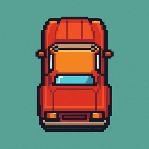 Pixel art Araba kuş bakışı şeklinde olsun.
In-Game asset.  2d.  High contrast.  No shadows