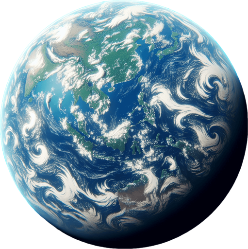 Create a top down view of a single Earth-like planet

Single Game Texture. In-Game asset. 2d. Blank background. High contrast. No shadows.