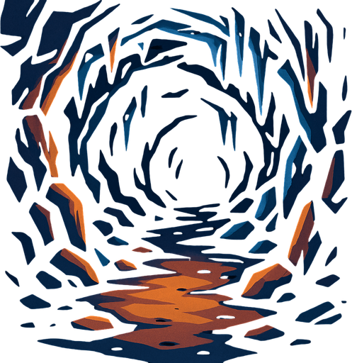 Deep cave with cartoonish style.
In-Game asset.  2d.  High contrast