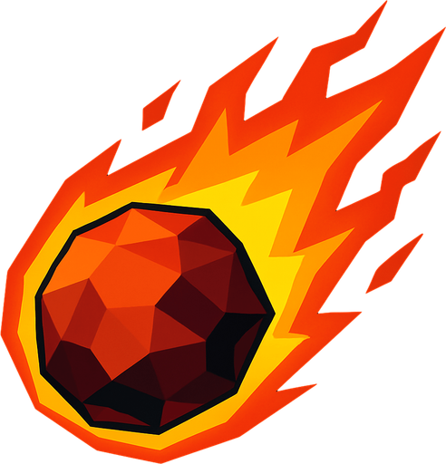 alevli bir meteor çiz. low poly olsun.
In-Game asset.  2d.  High contrast.  No shadows