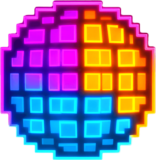 neon ışıklı pisel top.
In-Game asset.  2d.  High contrast.  No shadows