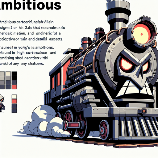 Train like enemy, ambitious villain,  looks like Train cartoonish boss, realistic and detailles.
Single Game Texture.  In-Game asset.  2d.  Blank background.  High contrast.  No shadows