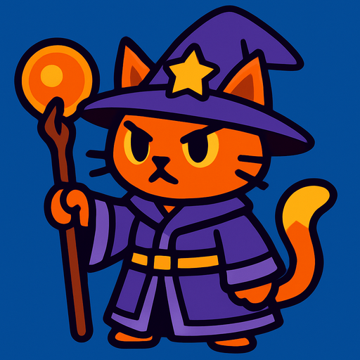 wizard cat.
In-Game asset.  2d.  High contrast.  No shadows
