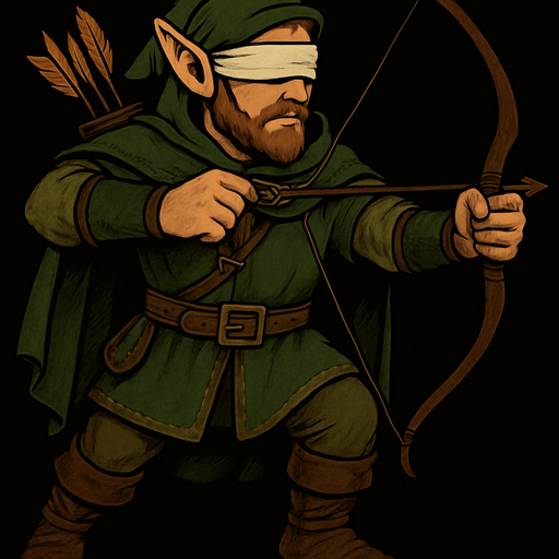 Daha ayrıntılı olsun kıyafeti elf okçu olsun ve kör olduğu için gözlerini bağlanmış olsun