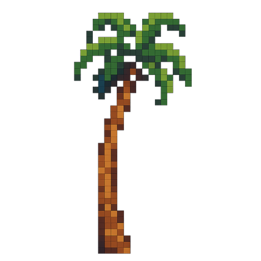 A super tall pixel tall palm tree, as in RoadOut, maybe leaning right?
In-Game asset.  2d.  High contrast.  No shadows