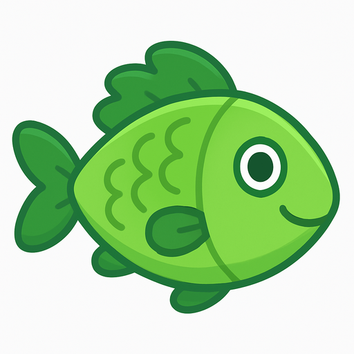 yeşil renk tatlı balık görseli. No background. Transparent background. Blank background. No shadows. 2d. In-Game asset. flat