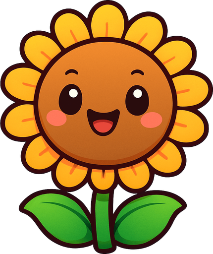 a sun flower whit pvz 3 whit kawaii face.
In-Game asset.  2d.  High contrast.  No shadows