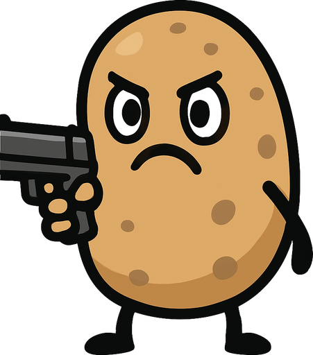 let the potato hold a gun and use png of an animated bullet.
In-Game asset.  2d.  High contrast.  No shadows