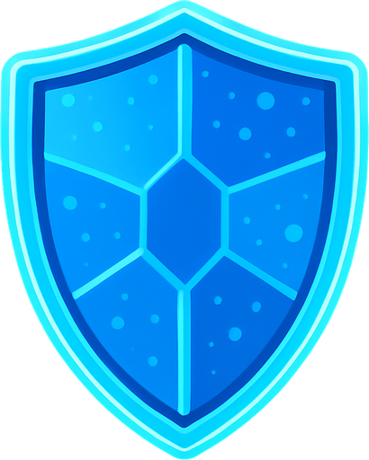 2D golgesiz mavi renkte panelli fantastik holografik bir kalkan.
In-Game asset.  2d.  High contrast.  No shadows