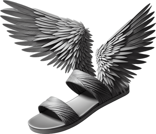 Sandal flying with wings.
Single Game Texture. In-Game asset. 2d. Blank background. High contrast. No shadows.