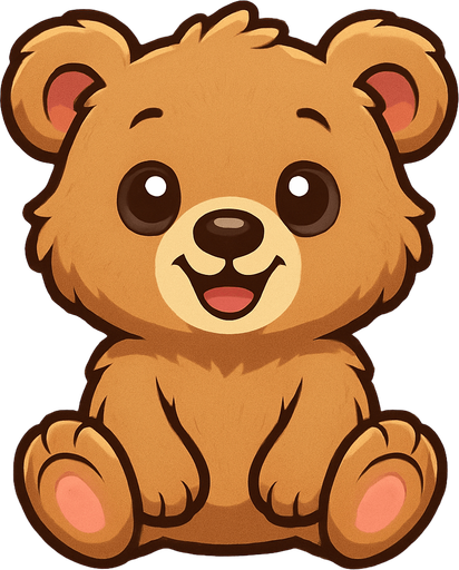 A cute cartoon-style bear character designed for a mobile game. Fluffy fur, big round eyes, small black nose, rounded ears, standing or sitting with a joyful and friendly expression. Light brown or beige color, simple colorful background. High-quality digital illustration, perfect for a kids game..
In-Game asset.  2d.  High contrast.  No shadows. cartoon style