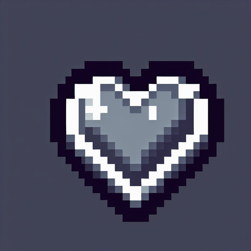 pixalated heart grey Single Game Texture. In-Game asset. 2d. Blank background. High contrast. No shadows.