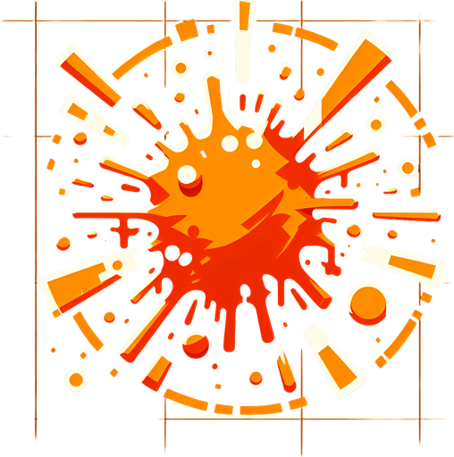 orange damage splash..
Single Game Texture. In-Game asset. 2d. Blank background. High contrast. No shadows.