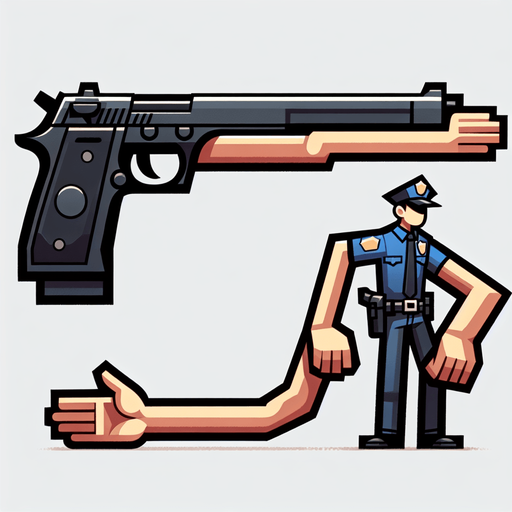 Police has a long hand.
Single Game Texture. In-Game asset. 2d. Blank background. High contrast. No shadows.