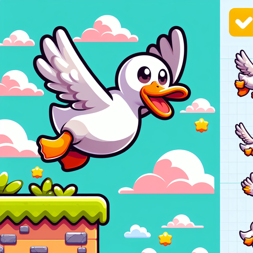 Летящая утка. Мультяшная.
Single Game Texture.  In-Game asset.  2d.  Blank background.  High contrast.  No shadows