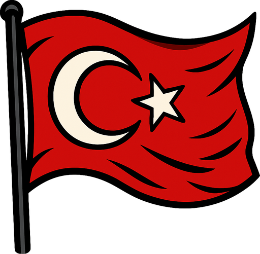 rüzgarın yönüne doğru değişen bir dalgalanan türk bayrağı resmi.
In-Game asset.  2d.  High contrast.  No shadows