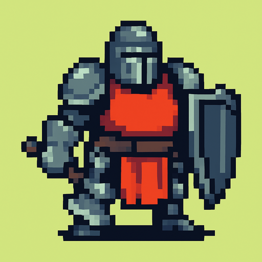 orta çağ ağır düşman pixel art.
In-Game asset.  2d.  High contrast.  No shadows