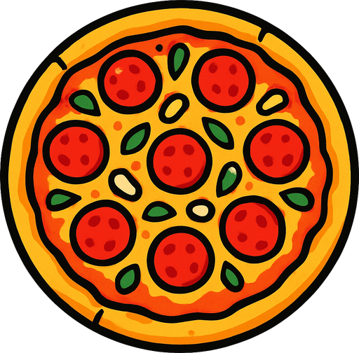 Genera una imagen de una pizza.
In-Game asset.  2d.  High contrast.  No shadows