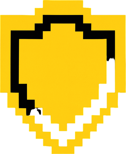 Símbolo de escudo pixelado con pixeles amarillos.
In-Game asset.  2d.  High contrast.  No shadows