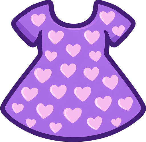 cute purple heart candy design dress top view..
In-Game asset.  2d.  High contrast.  No shadows