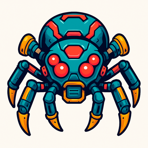 different cyber spider small enemy from the front side facing camera. HD colors. separated
In-Game asset.  2d.  High contrast.  No shadows