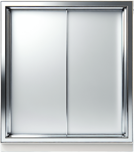 Pale white pop-up window with chrome rounded corners in front view.