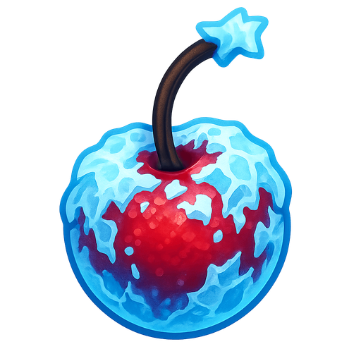 Frozen Cherry.
Single Game Texture.  In-Game asset.  2d.  Blank background.  High contrast.  No shadows