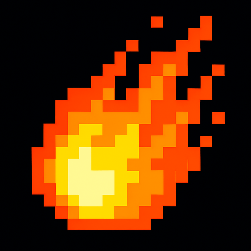 bola de fuego de pixeles.
In-Game asset.  2d.  High contrast.  No shadows