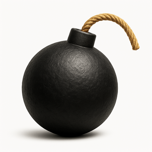 Bomba, gerçekçi, yandan görünüm, yazısız.
In-Game asset.  High contrast.  No shadows