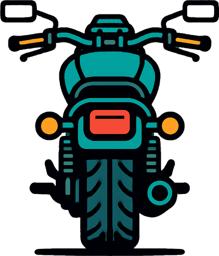 Arkası dönük motosiklet.
In-Game asset.  2d.  High contrast.  No shadows