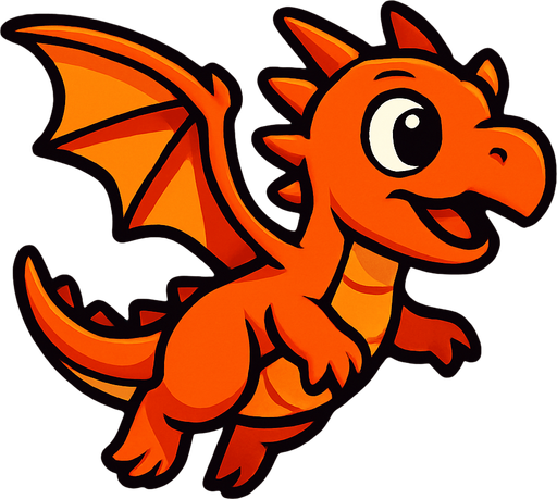 Bébé dragon en train de voler.
In-Game asset.  2d.  High contrast.  No shadows