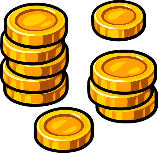 Gold coins.
In-Game asset.  2d.  High contrast.  No shadows